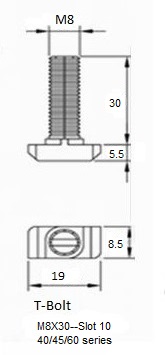 T-Bolt M8X30 With Flange Nut 455060 Series